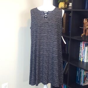 CHICO'S Black White Mini Wavy Stripe Lace Up Shelley Knit Dress -CHICO'S 3